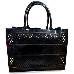 Jelly Tote Large Black Vented PVC Beach Bag Sturdy Handle Carry